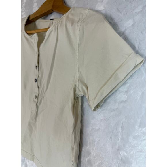 Free People Lot of 2 Short Sleeve Crop Tops Cream Henley / Black Scoop XS / S - Picture 11 of 16